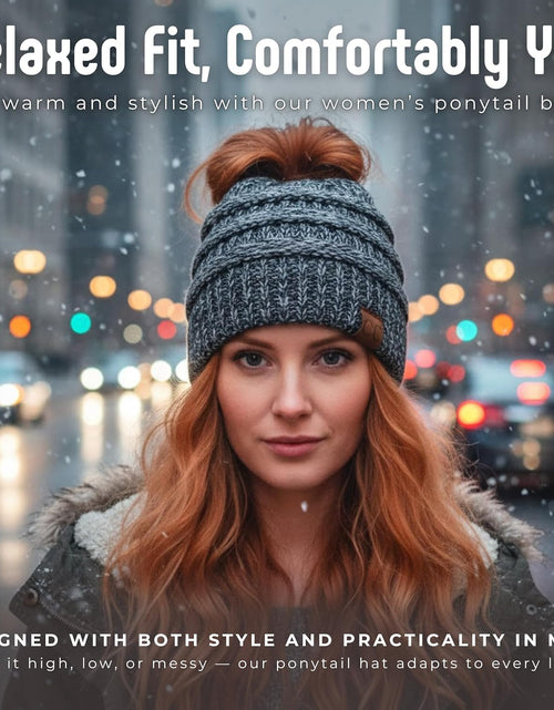 Load image into Gallery viewer, Women'S Beanie Ponytail Messy Bun Beanietail Multi Color Ribbed Hat Cap
