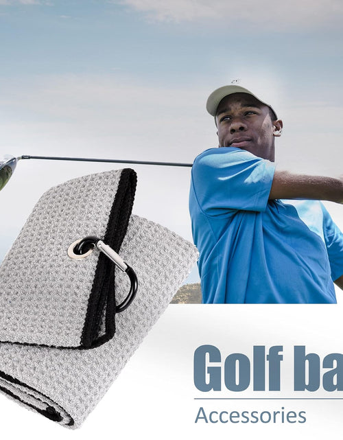 Load image into Gallery viewer, Tri-Fold Golf Towel | Premium Microfiber Fabric | Waffle Pattern | Heavy Duty Carabiner Clip | 14 Color Options
