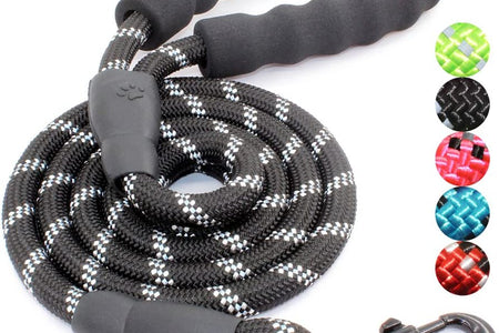 2/4/5/6 FT Dog Leash with Comfortable Padded Handle and Highly Reflective Threads for Small Medium and Large Dogs (5FT-1/2'', Black)