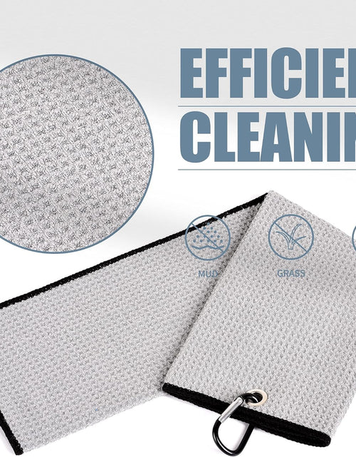 Load image into Gallery viewer, Tri-Fold Golf Towel | Premium Microfiber Fabric | Waffle Pattern | Heavy Duty Carabiner Clip | 14 Color Options
