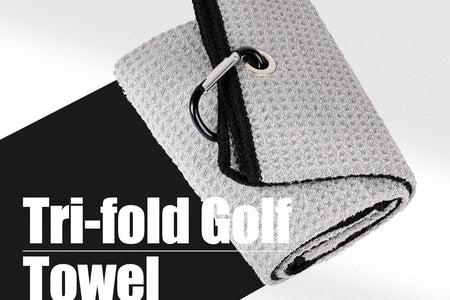 Tri-Fold Golf Towel | Premium Microfiber Fabric | Waffle Pattern | Heavy Duty Carabiner Clip | 14 Color Options