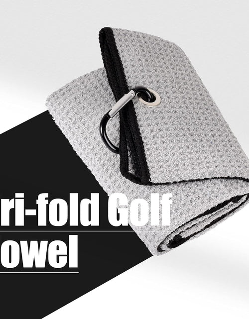 Load image into Gallery viewer, Tri-Fold Golf Towel | Premium Microfiber Fabric | Waffle Pattern | Heavy Duty Carabiner Clip | 14 Color Options
