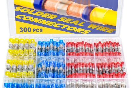 300PCS Solder Seal Wire Connectors- Marine Grade Heat Shrink Wire Connectors-Heat Shrink Butt Connectors-Self Solder for Marine,Stereo(30Yellow 70White 100Red 100Blue) Solder Sleeve