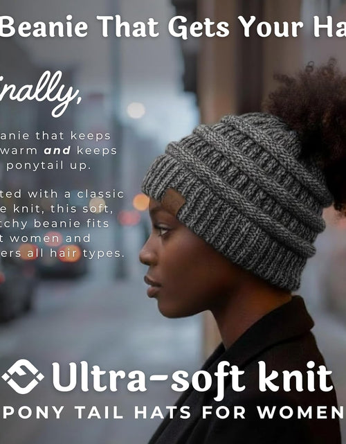 Load image into Gallery viewer, Women'S Beanie Ponytail Messy Bun Beanietail Multi Color Ribbed Hat Cap
