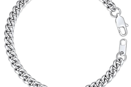 Men Chain Bracelet Cuban Stainless Steel Curb Bracelet 6MM 8.3 Inch Silver Wrist Bracelet Mens Birthday Valentines Day Jewelry Gifts for Him Dad Adults Age