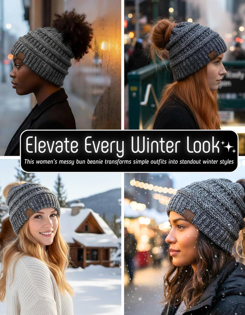 Load image into Gallery viewer, Women'S Beanie Ponytail Messy Bun Beanietail Multi Color Ribbed Hat Cap
