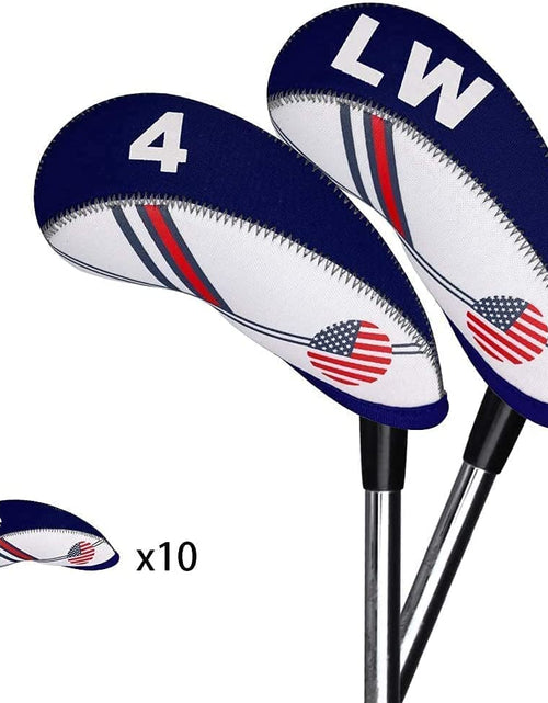 Load image into Gallery viewer, Golf Iron Head Covers 10Pcs Neoprene USA Flag Golf Club Protector Multi Color Golf Club Protector (Blue)

