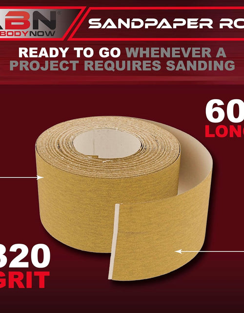 Load image into Gallery viewer, Adhesive Sticky Back 320-Grit Sandpaper Roll 2-3/4In X 20 Yards Aluminum Oxide Golden Yellow Longboard Dura PSA
