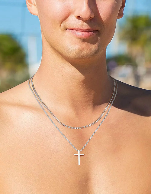 Load image into Gallery viewer, Stainless Steel Cross Necklaces for Men Layered Cuban Link Chain Rope Chain Mens Cross Necklaces Black Silver Gold Cross Pendant Necklace for Men Women 16-26 Inches
