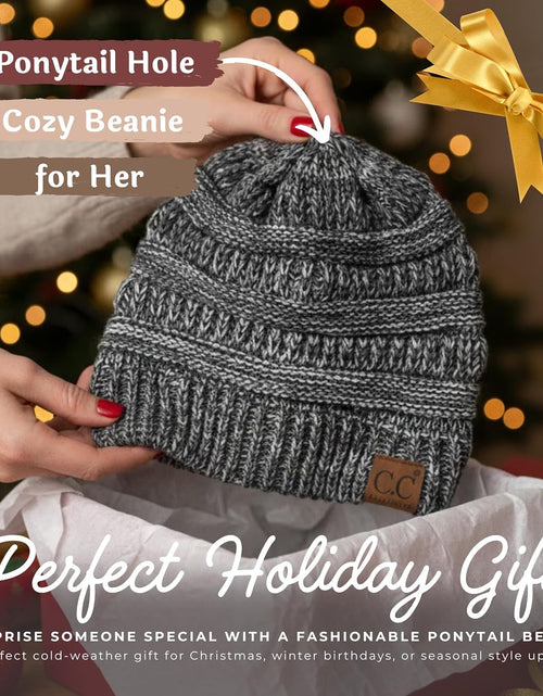 Load image into Gallery viewer, Women'S Beanie Ponytail Messy Bun Beanietail Multi Color Ribbed Hat Cap
