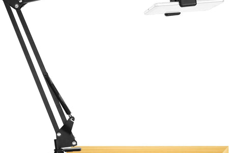 Overhead Video Stand Phone Holder Articulating Arm Phone Mount Table Top  Scissor Boom Arm Articulating Phone Stand Tablet Phone Holder for Streaming Phone Baking Crafting