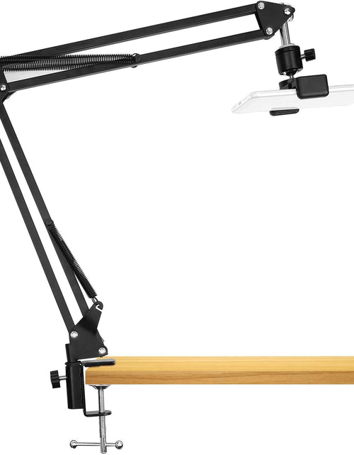 Load image into Gallery viewer, Overhead Video Stand Phone Holder Articulating Arm Phone Mount Table Top  Scissor Boom Arm Articulating Phone Stand Tablet Phone Holder for Streaming Phone Baking Crafting
