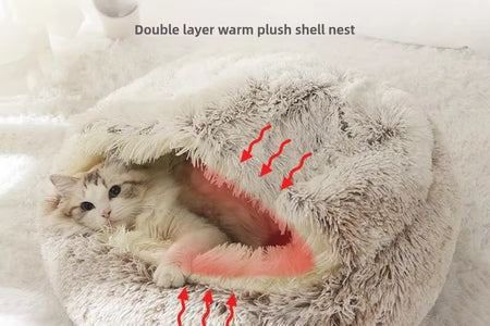 Autumn and Winter Soft Plush Pet Bed and Pet Bed Winter Warm and Cold Plush Comforter Nest Shell Cat Nest Semi-Enclosed Cat Nest