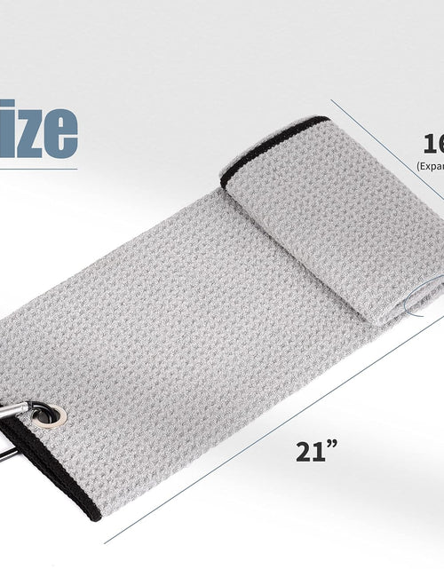 Load image into Gallery viewer, Tri-Fold Golf Towel | Premium Microfiber Fabric | Waffle Pattern | Heavy Duty Carabiner Clip | 14 Color Options
