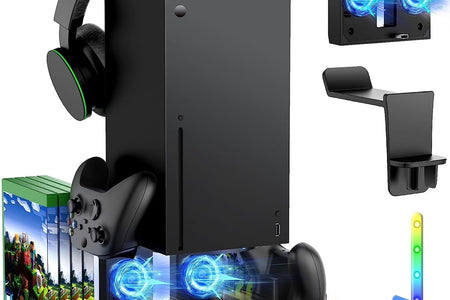 Estación De Carga Con Ventilador De Enfriamiento RGB Mejorada Para Consola Y Control Xbox Series X, Base De Carga Dual Inalámbrica Y Soporte Para Sistema De Enfriamiento Con 15 Modos De Luz Colorida Para Almacenamiento De Accesorios Xbox Series X